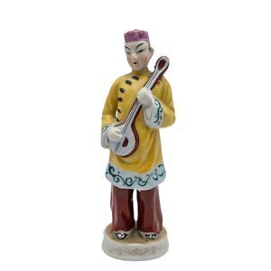 Vintage Occupied Japan Porcelain Figurine Asian Man Musician Mandolin Lute